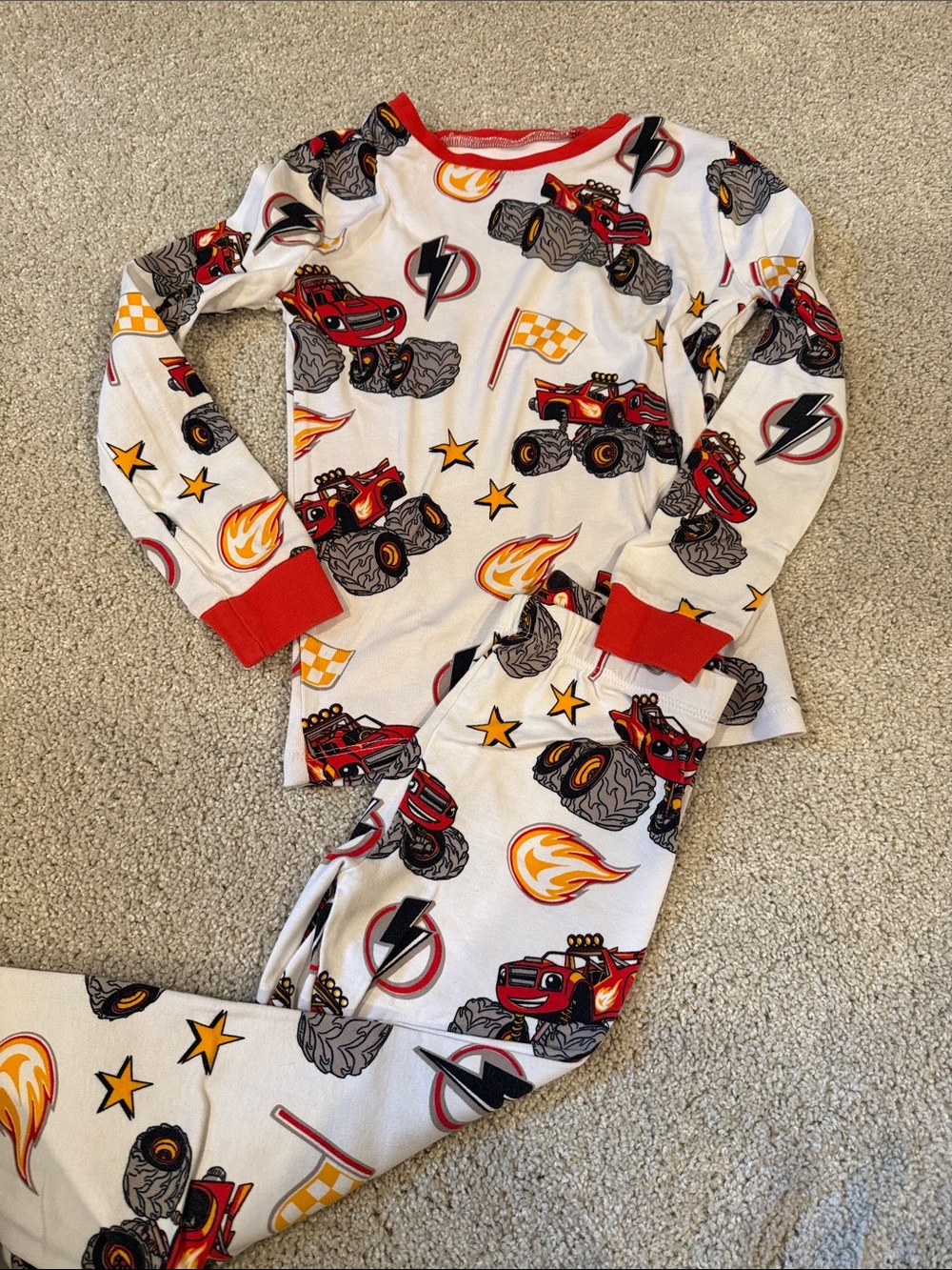 Red Blaze Monster Truck Kids Pajama Set - Long Sleeve Two-Piece, size 7